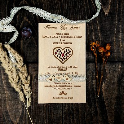 Invitaţie gravată pe lemn Red Heart (4)